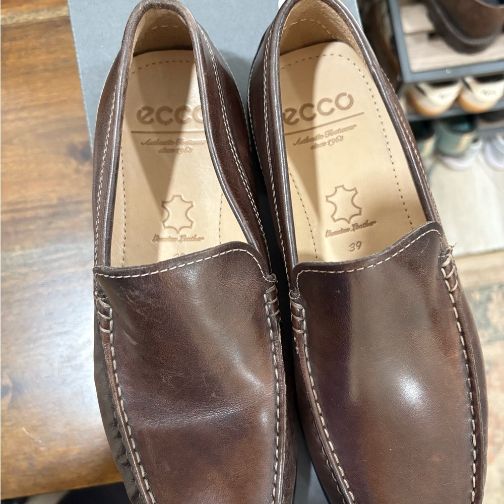 Ecco Men's Dark Brown Leather Slip-Ons - Picture 4 of 6